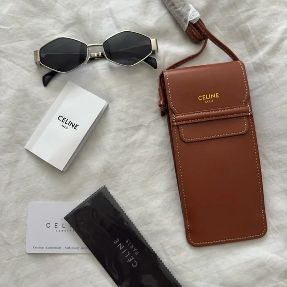 CELINE Triomphe hexagon-frame silver-tone sunglasses - Picture 3 of 15